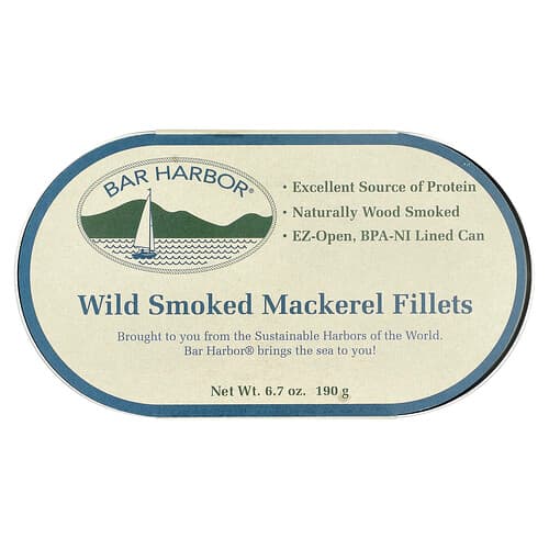 Bar Harbor, Wild Smoked Mackerel Fillets, 6.7 oz (190 g)