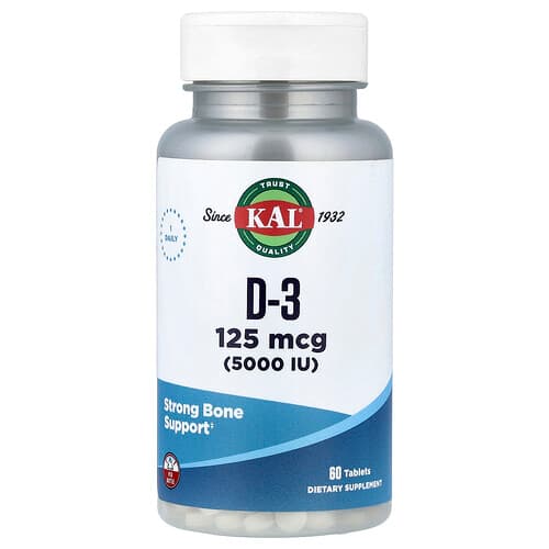 KAL, D-3 , 125 mcg (5,000 IU), 60 Tablets