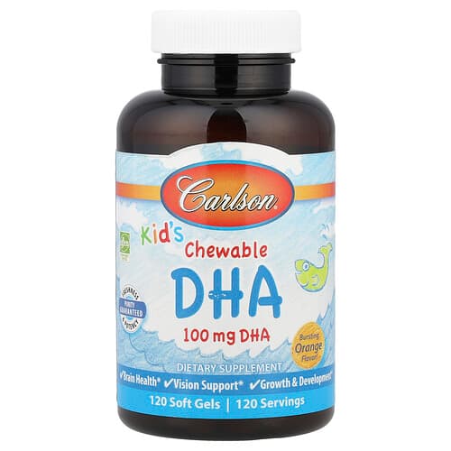 Carlson, Kid's Chewable DHA, Bursting Orange, 120 Soft Gels
