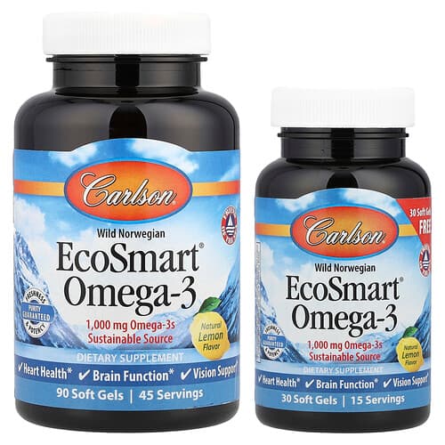 Carlson, Wild Norwegian, EcoSmart® Omega-3, Natural Lemon, 120 Soft Gels