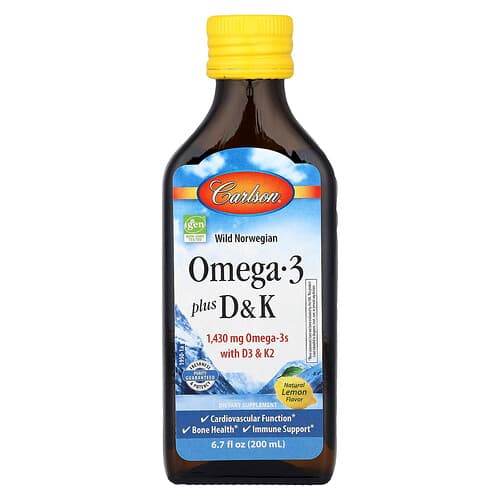 Carlson, Wild Norwegian, Omega 3 Plus D & K, Natural Lemon, 6.7 fl oz (200 ml)
