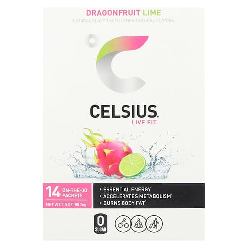Celsius, Live Fit, Dragonfruit Lime, 14 On-The-Go Packets, 0.2 oz (5.74 g) Each