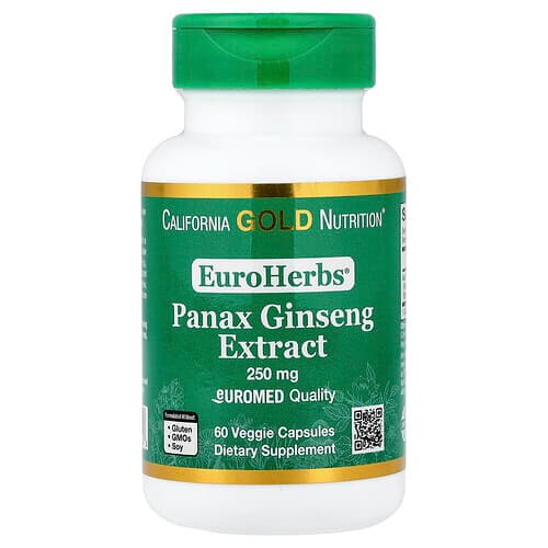 California Gold Nutrition, EuroHerbs®, Panax Ginseng Extract, Euromed Quality, 250 mg, 60 Veggie Capsules