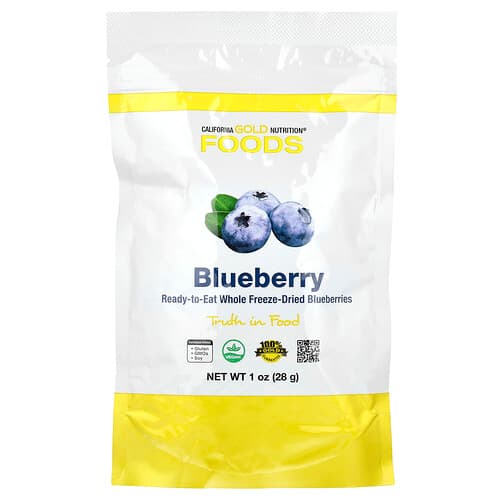 California Gold Nutrition, Foods, Freeze-Dried Blueberry, Ready to Eat Whole Freeze-Dried Berries, 1 oz (28 g)