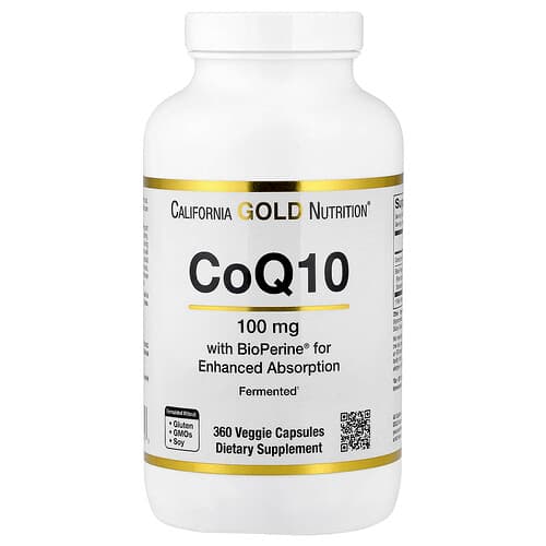 California Gold Nutrition, CoQ10, Ubiquinone USP with Bioperine® Black Pepper Extract, Enhanced Bioavailability, 100 mg, 360 Veggie Capsules