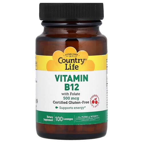 Country Life, Vitamin B12 with Folate, Cherry, 100 Lozenges