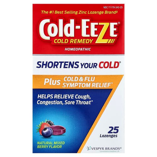 Cold Eeze, Cold Remedy, Homeopathic Plus Cold & Flu Symptom Relief, Natural Mixed Berry, 25 Lozenges