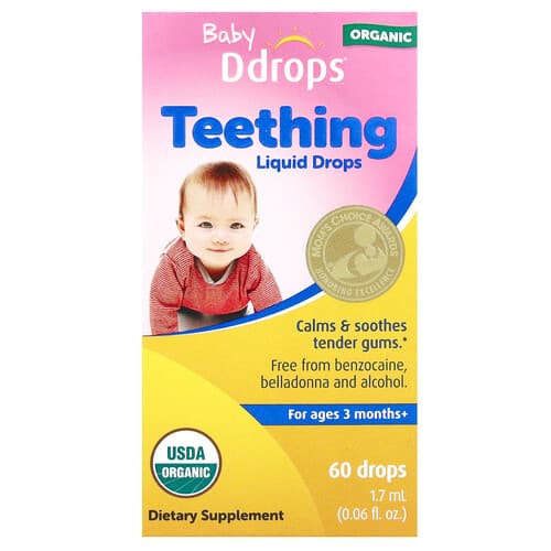 Ddrops, Baby, Organic Teething Liquid Drops, For Ages 3 Months+, 60 Drops, 0.06 fl oz (1.7 ml)