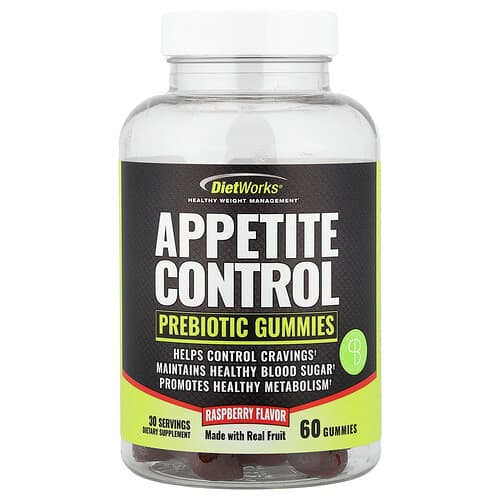 DietWorks, Appetite Control, Prebiotic Gummies, Raspberry , 60 Gummies