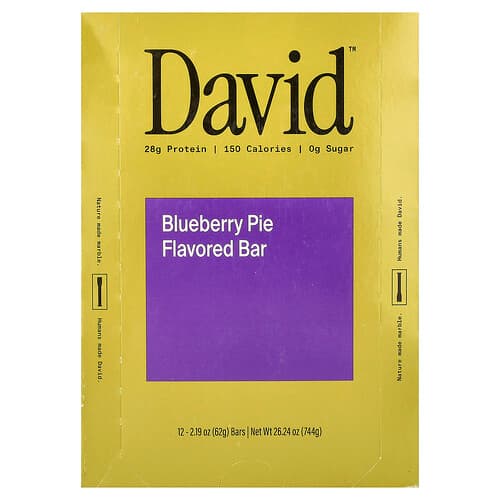 David Protein , Protein Bar, Blueberry Pie, 12 Bars, 2.19 oz (62 g) Each