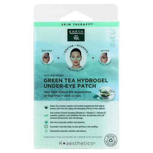 Earth Therapeutics, Green Tea Hydrogel Under-Eye Patch, 5 Pairs