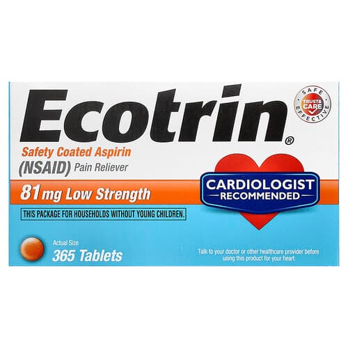Ecotrin, Safety Coated Aspirin, Low Strength, 81 mg, 365 Tablets