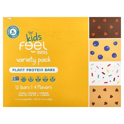 The Feel Bar, Minis Plant Protein Bars, For Kids, Variety Pack, 12 Bars, 1.2 oz (34 g) Each