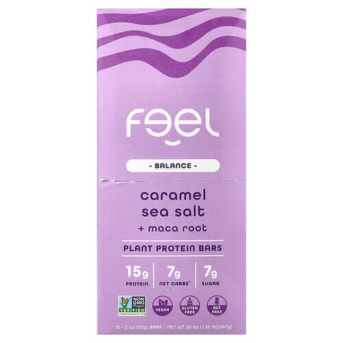 The Feel Bar, Balance, Plant Protein Bars, Caramel Sea Salt + Maca Root, 10 Bars, 2 oz (57 g) Each