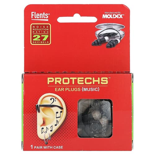 Flents, Protechs, Ear Plugs, Music , 1 Pair with Case