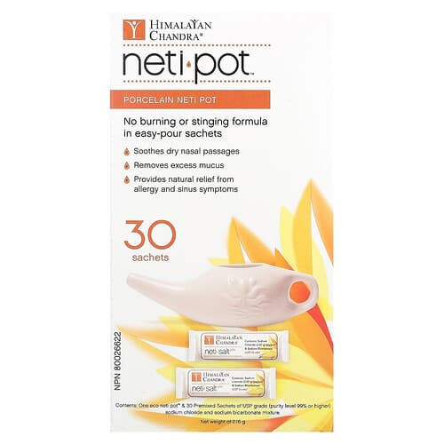 Himalayan Chandra, Porcelain Neti Pot with Neti Salt Saches, 2.16 g