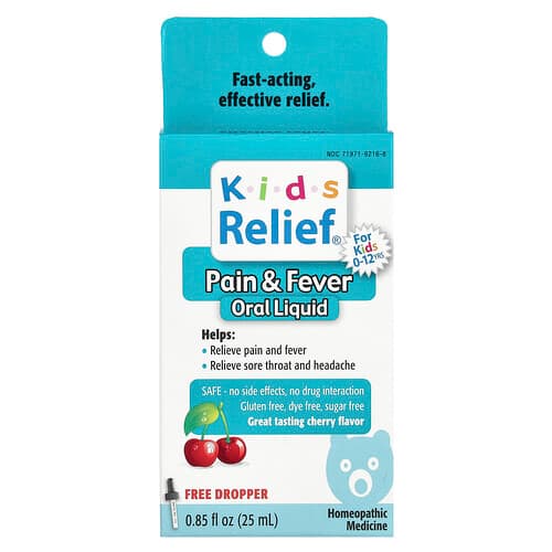 Homeolab USA, Kids Relief, Pain & Fever Oral Liquid, For Kids 0-12 Yrs, Cherry, 0.85 fl oz (25 ml)