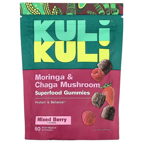 Kuli Kuli, Superfood Gummies, Moringa & Chaga Mushroom, Mixed Berry, 60 Plant-Based Gummies