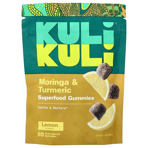 Kuli Kuli, Superfood Gummies, Moringa & Turmeric, Lemon, 60 Plant-Based Gummies