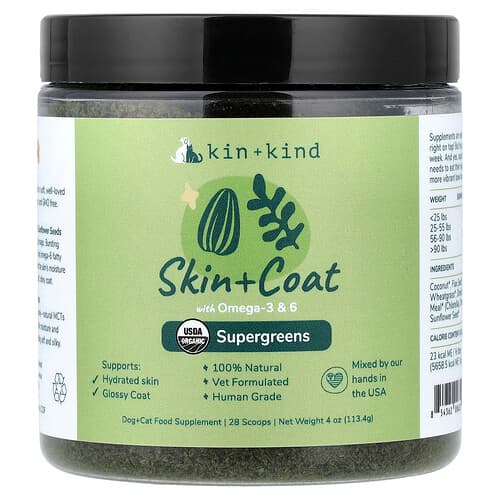Kin+Kind, Skin + Coat, Supergreens For Dogs and Cats, 4 oz (113.4 g)