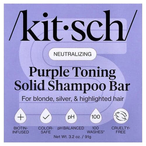 Kitsch, Purple Toning Solid Shampoo Bar, For Blonde, Silver, & Highlighted Hair, Orange Blossom & Jasmine, 3.2 oz (91 g)