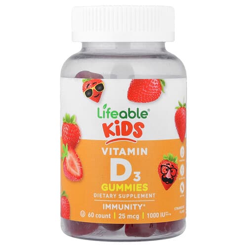Lifeable, Kids Vitamin D3 Gummies, Strawberry, 60 Gummies