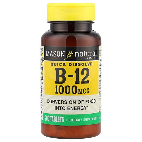 Mason Natural, Quick Dissolve, Vitamin B-12, 1,000 mcg, 200 Tablets