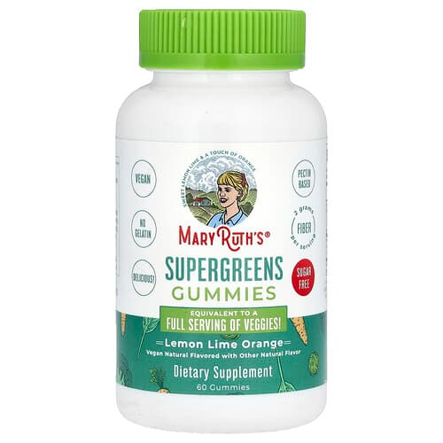 MaryRuth's, Supergreens Gummies, Sugar Free, Lemon Lime Orange, 60 Gummies