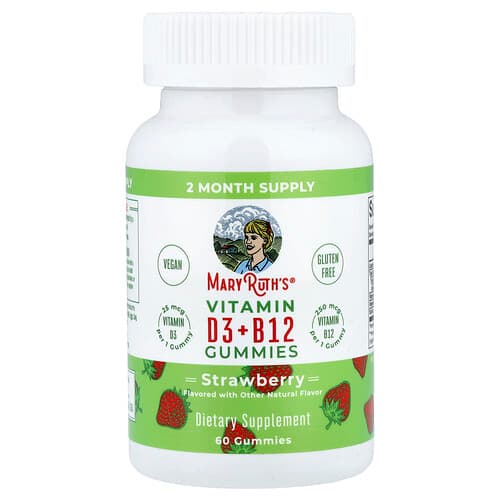 MaryRuth's, Vitamin D3 + B12 Gummies, Strawberry, 60 Gummies