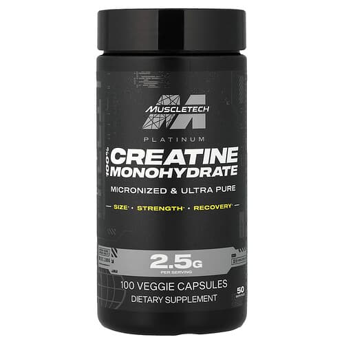 MuscleTech, Platinum, 100% Creatine Monohydrate, 100 Veggie Capsules (1.25 g per Capsule)