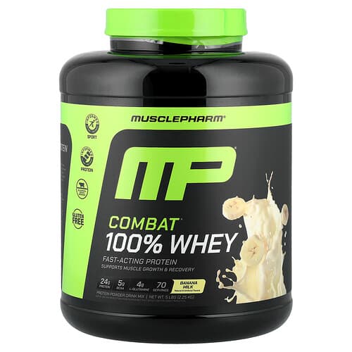 MusclePharm, Combat® 100% Whey Protein Powder, Banana Milk, 5 lbs (2.25 kg)
