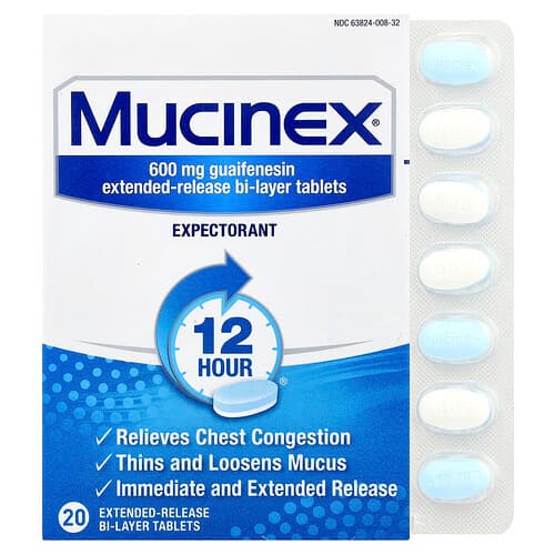 Mucinex, Mucinex, 600 mg, 20 Extended-Release Bi-Layer Tablets