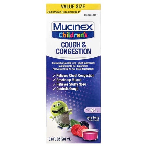 Mucinex, Children's, Cough & Congestion, Ages 4+ Yrs, Very Berry, 6.8 fl oz (201 ml)