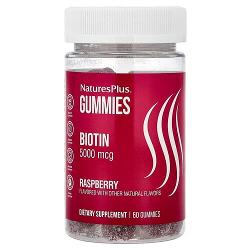 NaturesPlus, Biotin Gummies, Raspberry, 5,000 mcg, 60 Gummies