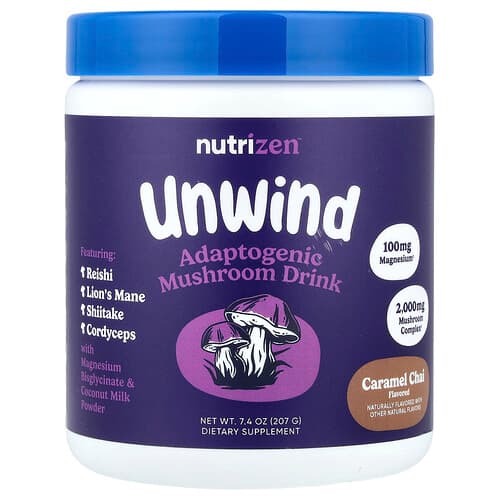 Nutricost, Nutrizen™, Unwind, Adaptogenic Mushroom Drink, Caramel Chai, 7.4 oz (207 g)