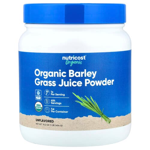 Nutricost, Organic Barley Grass Juice Powder, Unflavored, 16.2 oz (454 g)