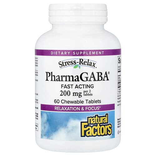 Natural Factors, Stress-Relax®, PharmaGABA®, 60 Chewable Tablets (100 mg per Tablet)