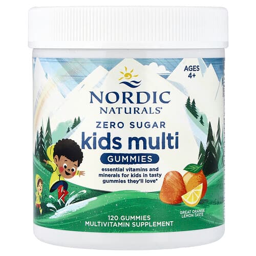 Nordic Naturals, Zero Sugar Kids Multi Gummies, Ages 4+, Orange Lemon, 120 Gummies
