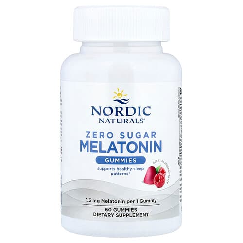 Nordic Naturals, Zero Sugar Melatonin Gummies, Raspberry, 1.5 mg, 60 Gummies