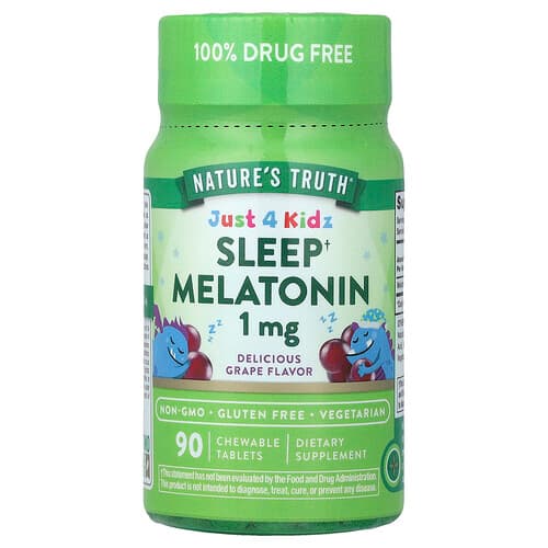 Nature's Truth, Just 4 Kidz, Sleep Melatonin, Delicious Grape, 1 mg, 90 Chewable Tablets
