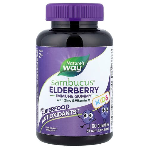 Nature's Way, Sambucus® Kids, Immune Gummy with Zinc & Vitamin C, Ages 2+, Elderberry, 60 Gummies