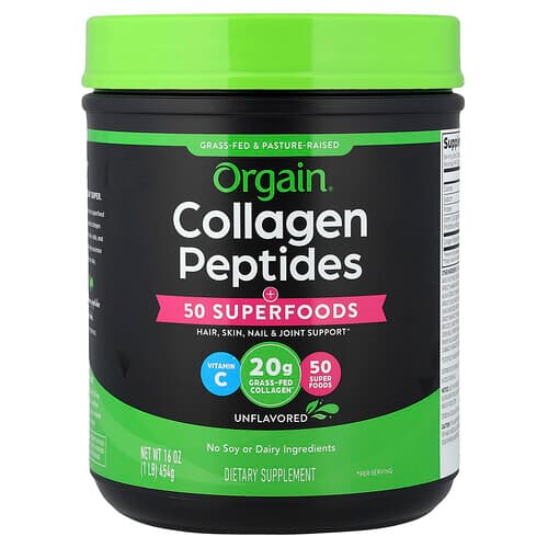 Orgain, Collagen Peptides + 50 Superfoods, Unflavored, 1 lb (454 g)