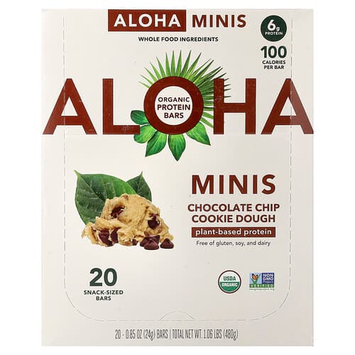 Aloha, Organic Protein Mini Bars, Chocolate Chip Cookie Dough, 20 Bars, 0.85 oz (24 g) Each