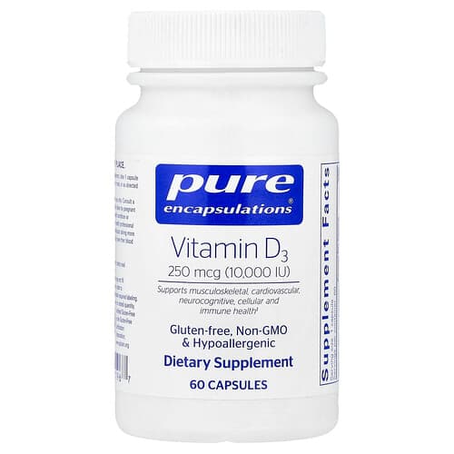 Pure Encapsulations, Vitamin D3, 250 mcg (10,000 IU), 60 Capsules