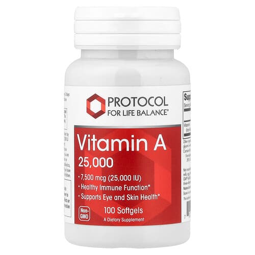 Protocol for Life Balance, Vitamin A, 7,500 mcg (25,000 IU), 100 Softgels