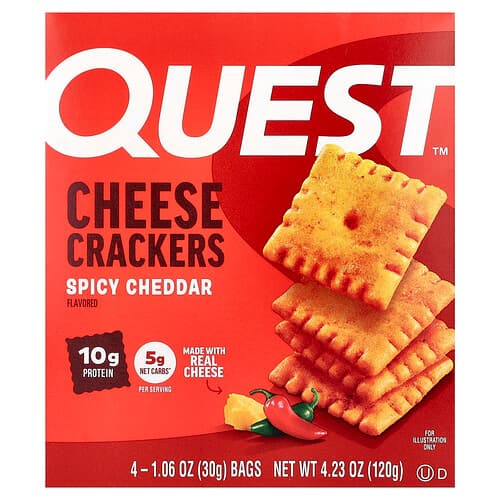 Quest Nutrition, Cheese Crackers, Spicy Cheddar, 4 Bags 1.06 oz (30 g) Each