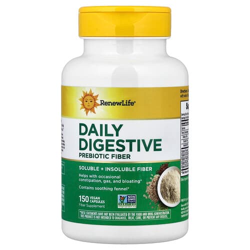 Renew Life, Daily Digestive Prebiotic Fiber, 150 Vegan Capsules