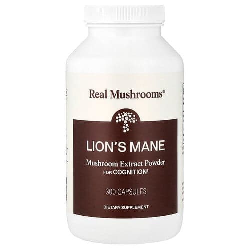 Real Mushrooms, Lion's Mane, Mushroom Extract Powder, 300 Capsules (500 mg Per capsule)