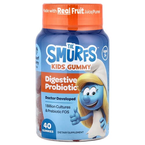 The Smurfs, Kids Gummy, Digestive Probiotic, Ages 3+, Smurf Berry, 40 Gummies