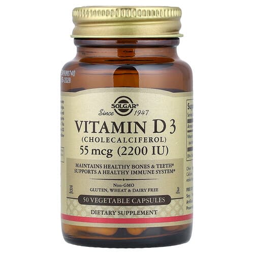 Solgar, Vitamin D3, 55 mcg (2,200 IU), 50 Vegetable Capsules